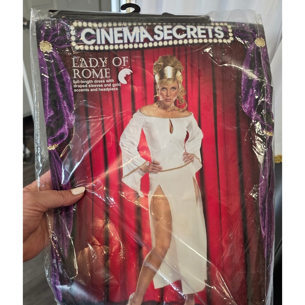 Cinema Secrets Womens L Lady of Rome Costume White Gold Grecian DRESS ONLY 14-16
